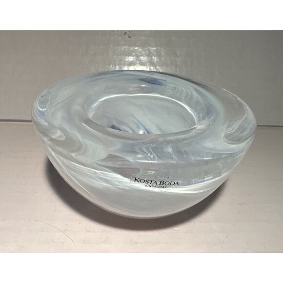 Vintage Kosta Boda Sweden Anna Ehrner 4.5 In Swirled White Atoll Bowl - Picture 1 of 7